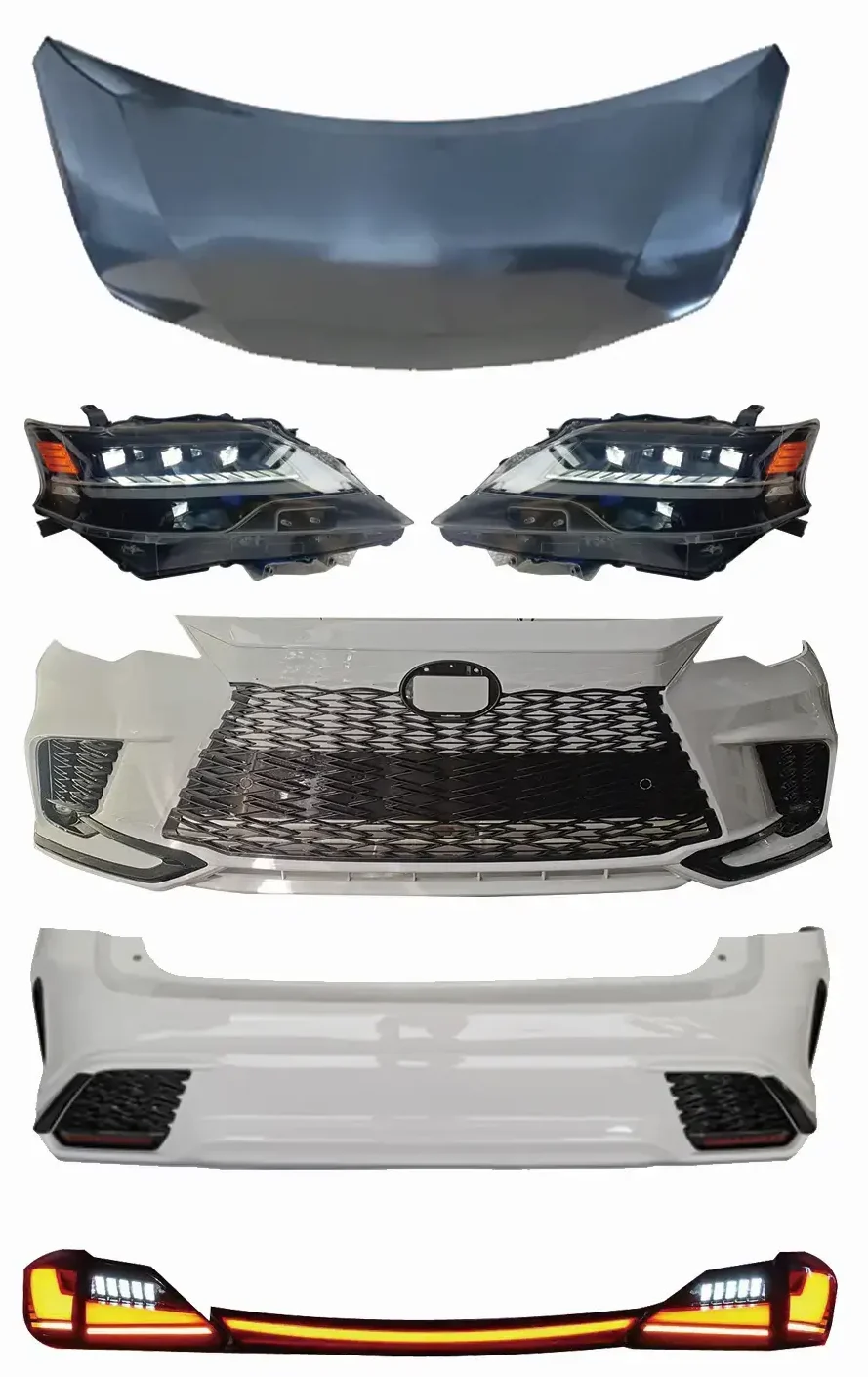 Lexus RX body kit components shown separately